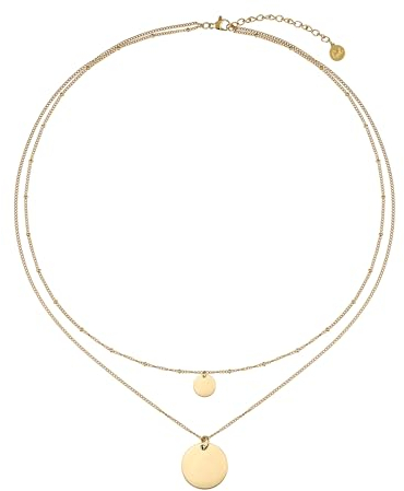 GD GOOD.designs Doppelkette für Damen mit Plättchen 18k vergoldet - wasserfeste Coin Halskette zweireihig in Gold I Layered Plättchenkette aus Edelstahl
