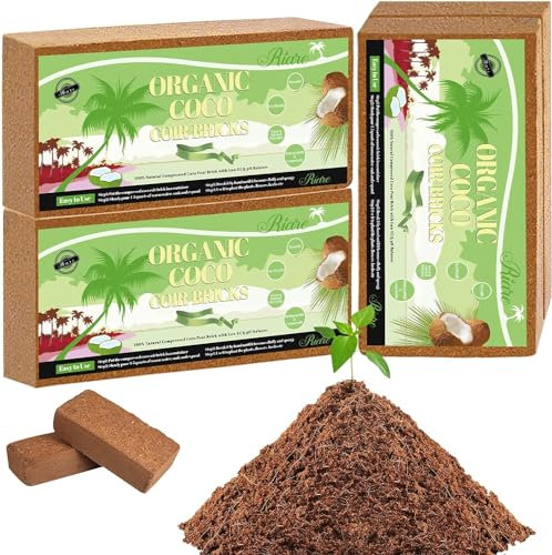 Riare 4 x 650g Organic Coco Coir Bricks - 100% Natural Compressed Coco Brick Coconut Fiber Growing Multi Purpose Substrate Substrate for Garden Potting Outdoor Indoor Plants