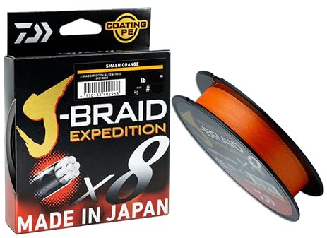 Daiwa Tresse 12550018 Expedition Fil de pêche 8 brins PE 1,5 diamètre 0,18 mm 12,5 kg Orange foncé 150 m