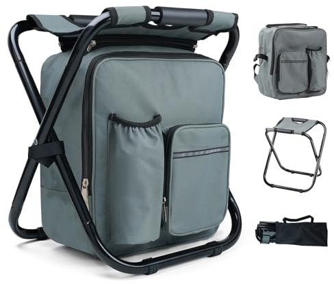 Outplea taburete grande de camping para adultos con mochila enfriadora extraíble de 15 L, taburete de caza ultraligero plegable portátil con marco plegable