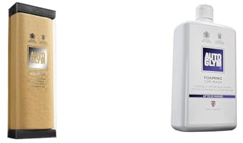 Autoglym Hi-Tech Aqua-Dry Chamois - Super Absorbent Hard Wearing Synthetic Leather Chamois & Foaming Car Wash, 1 Litre - High Foaming Car Shampoo For All Bodyworks - pH Neutral