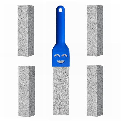 Pumice Stone Toilet Bowl Cleaner with Handle, Pumice Sticks Pumice Scouring Pad Powerfully Remove Hard Water Ring, Calcium Buildup, Cleaning Pool, Toilet, Kitchen Sink, Grill, Bathtubs, 5 Pack Blue