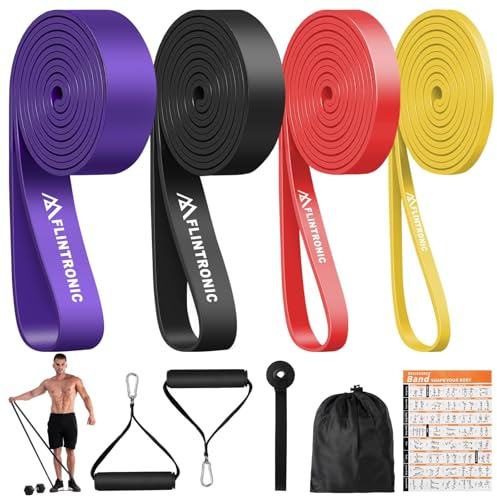 flintronic Bandas de Resistencia Elástica, 4 Gomas Elasticas Musculacion de Diferentes Resistencias con Anclaje para Puerta, Asas, Bolsa de Transporte, Instrucciones de Entrenamiento, para Deporte