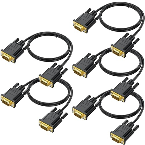 VGA Cable 6FT 5-Pack,Gold-Plated Monitor Computer VGA,1080P@60Hz,CL3 Rated