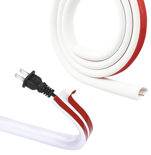 1 Meter Floor Cable Cover Flexible Self Adhesive Floor Cable Protector Wire Cover for Cables - Arc Shaped Trunking White PVC Cable Cover Inner Hole, for Hide Wires on Wall Floor (14mm*10mm)