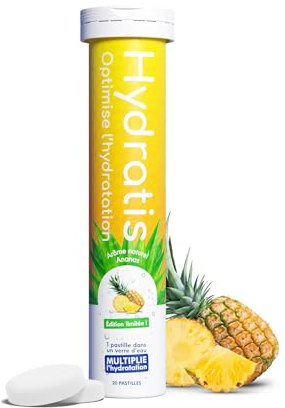 HYDRATIS - Pastilles Hydratation Electrolytes - Ananas - Améliore l'Hydratation et Favorise l'Énergie - Formule Isotonique - Sport, Récupération, Bien-être - 1 tube (20 Pastilles)