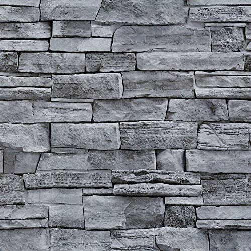 Tinicor Gray Brick Wallpaper Self Adhesive Wallpaper, Grey Stone Effect Peel and Stick Wallpaper, Vinyl Waterproof Vintage Wall Paper, Contact Paper for Christmas House Wall Decor, 44X300cm