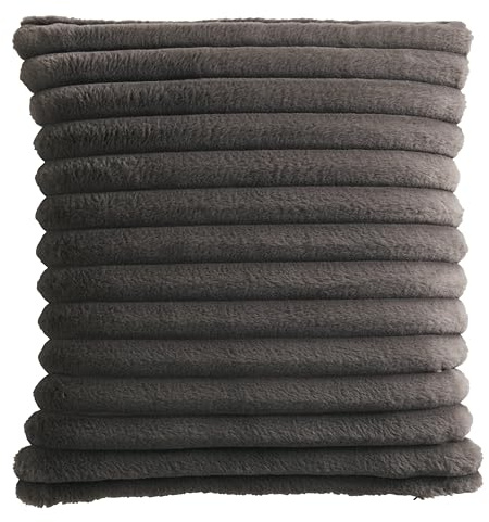 Appletree Faux Fur Cushion – Charcoal Grey Stripe Design – 43x43cm Super Soft Throw Pillow with Filling – Fake Rabbit Fur Texture – Luxury Decorative Accent for Sofa, Bed or Chair