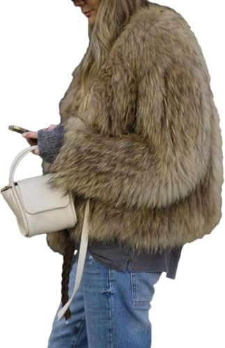 Manteau Court épaissi en Fausse Fourrure pour Femmes Mode décontractée Ample à Manches Longues Veste en Peluche élégante Veste Cardigan Chaude pour Les Affaires (Marron,S)