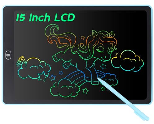 Coolzon Tablette d'écriture LCD Coloré Tablette Graphique de Dessin 15 Pouces pour Enfants, Tableau Dessin Portable Effaçable, Planche à Dessin numérique Jouet Educatif pour Garçon Fille, Bleu clair