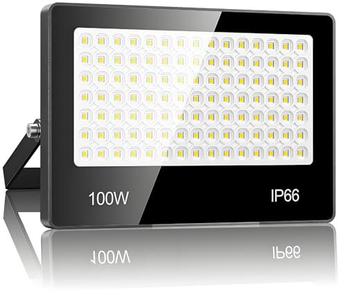 Projecteur LED Extérieur 100W - 10000LM 6500K Blanc Froid Spot LED Extérieur avec 105 LEDs Lampe, IP66 Étanche Eclairage Exterieur pour Stade, Terrasse, Rue, Garage