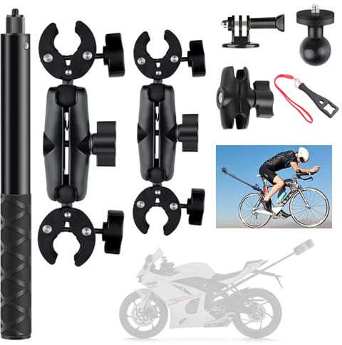 RATSTONE Perche pour Insta 360 x4,Camera Moto 360,Accessoires pour Insta 360 x4,Rotation à 360 Degrés,Double Pince,Aluminium,Double Stabilité,pour Insta360 x4,x3,x2,pour One RS,pour Ace,Ace Pro