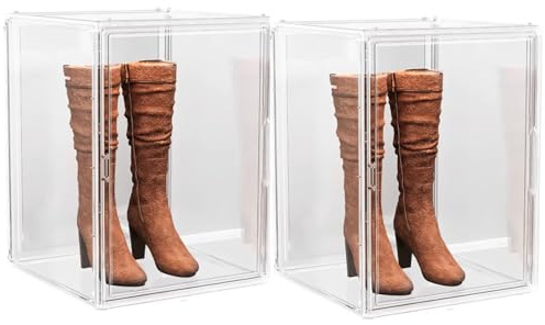 PA-DABAOO Grandes Boîtes De Rangement Pour Bottes, Vitrine En Acrylique, Rangement Transparent Empilable Pour Baskets, Bac À Chaussures, Vitrine Avec Couvercles Pour Baskets, Sacs À Main, Livres,2pc