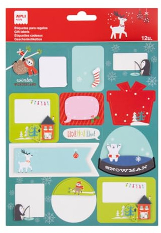 APLI Kids 20225 - Etichette regalo natale modello palla di neve - Adesivi per identificare e decorare i regali, 1 foglio di adesivi