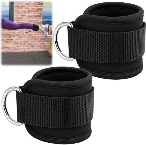 2 correas para los pies, correas de tobillo, bandas de resistencia para tirar de cable, fitness, entrenamiento, mujeres y hombres, ajustables con anillo en D, para máquina de cable, gimnasio