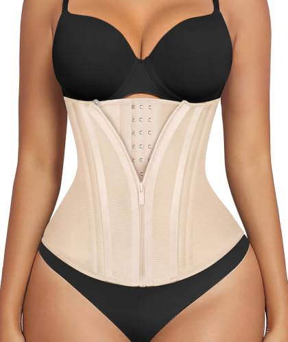 SHAPERX Midjetränare för kvinnor under byst korsett formkläder magkontroll träning midjecincher kroppsformare dragkedja och krokar, UK-SZ7310-beige-3XL