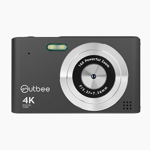 Outbee Cámara Digital 1080P HD - Cámara digital con pantalla de 2,4, zoom ajustable, flash integrado, USB-C, tarjeta de memoria de hasta 128 GB - Negro
