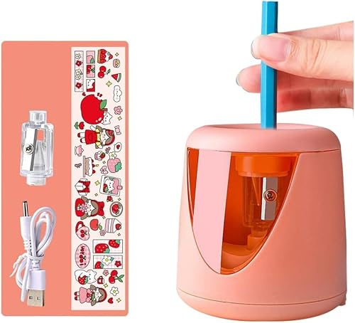 Quiet Automatic Electric Pencil Sharpener – Fast Sharpening for Standard & Colored Pencils (6-8.5mm), Safe for School, Home & Office, Orange
