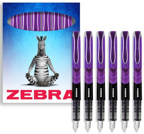 Zebra Fuente - Disposable Fountain Pen - Purple Ink - Pack of 6 - In Envelope Gift Packaging