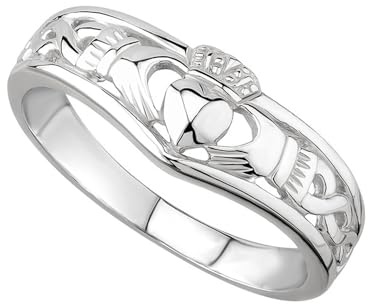 Biddy Murphy Irish 925 Sterling Silver Claddagh Ring with Classic Wishbone Design Band, Timeless Elegant Celtic Jewelry Made in Ireland, Love, Friendship, Loyalty, Size 7