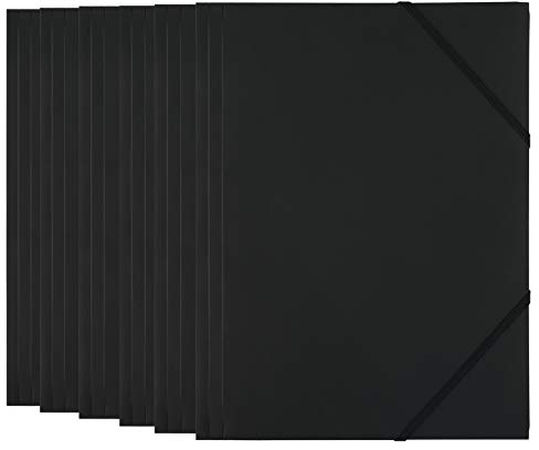 D.RECT 9082 6 Stück Sammelmappe, Postmappe aus PP mit Gummiband, Gummizugmappe aus plastik Schwarz