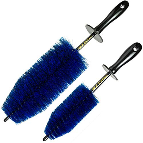 EZ Detail Cepillo de limpieza de llantas de aleación para parrillas y radios, color azul y negro, paquete de 2