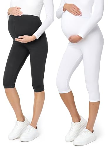 Be Mammy Dams 3/4 Moderskap Leggings Tights 2Pack BE20-229 (2Pack Svarta Prickar/Vit, M)