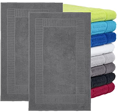 BaSaTex - 2er Pack Badvorleger für Dusche & Badewanne - Badematte Saugfähig & Schnelltrocknend in 50x80cm - Aus 100% Baumwolle & 800 g/m² - Duschvorleger Öko-Tex Made in Green zertifiziert - Anthrazit