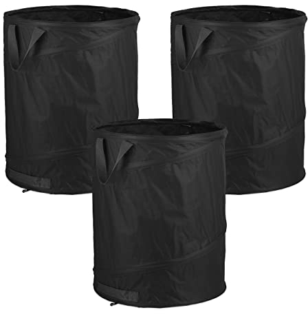 Relaxdays Laubsack, selbstaufstellend, 3er Set, 85 L, Pop Up Gartensack, 3 Griffe, UV-beständig, wasserdicht, schwarz, 47 x 46 cm