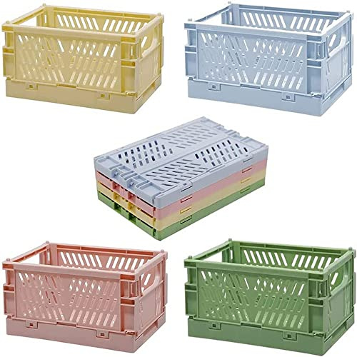 KOMUNJ Lot de 4 mini paniers pliants en plastique - Caisses à fruits empilables - Pour cuisine, bureau et bureau - Multicolore