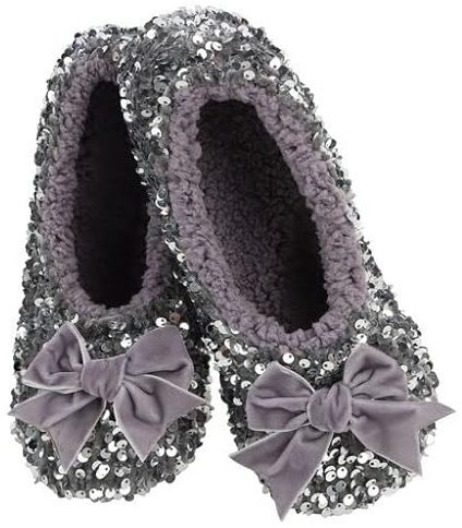 Snoozies Womens Silver Glamour Bling Ballerina Size Medium