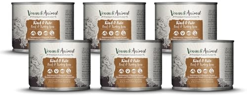 Venandi Cibo Umido Premium per Gatti manzo e tacchino, 6 x 200 g (confezione da 6), senza cereali con carne extra