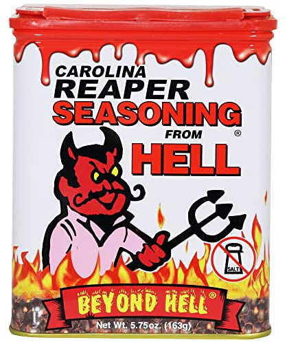 Carolina Reaper Seasoning From Hell - 5.25 oz. - SALT FREE Premium Gourmet Spicy Hot Carolina Reaper Seasoning for Buffalo Wings, Steaks, Chicken – Warning - Try if you Dare!