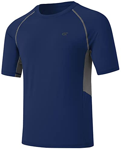 Huayuzh Rashguard - Maglietta da uomo, ad asciugatura rapida, leggera, traspirante, surf, corsa, pesca, escursionismo, blu navy, XL