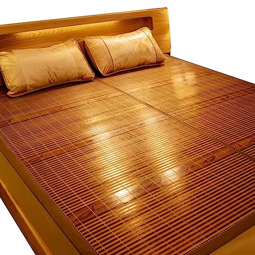 ZHOUXIAO Summer Sleeping Mat Bamboo Cooling Mattress Topper Pad,Straw Mat Summer Sleeping Mats Bed-mat Folding Double-Sided Use Bedroom Cooling for Single Double Bed 1.2 * 1.95M/34 * 76in