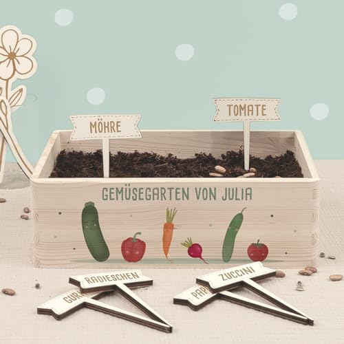 Personalisiertes Saatgut Anzuchtset für Kinder, Mini Gärtner Starter Kit, Garten Holzkiste, Gemüsegarten für Kinder, Kräutergarten, Blumengarten (Gemüsegarten, XL (60x40x23cm))