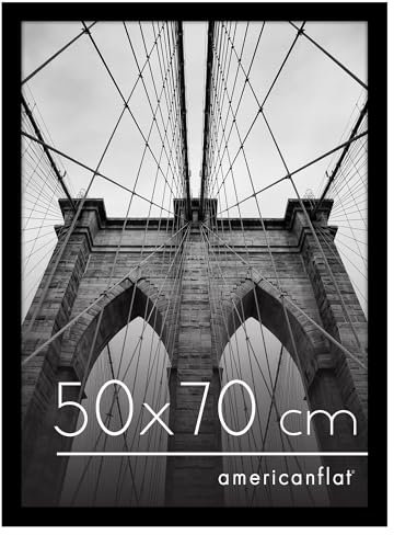 Americanflat Cadre Photo 50x70 cm Noir - Bois MDF avec Acrylique Résistant aux Chocs & Matériel de Suspension - Cadre Puzzle 50x70 - Possibilité de Suspension Horizontale ou Verticale