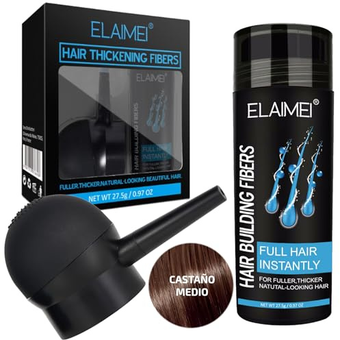 Fibras Capilares Profesionales COLOR CASTAÑO MEDIO + Aplicador para Volumen y Espesor. Aplicador + Fibras Capilares Castaño Medio, Solución Instantánea para Pérdida de Cabello