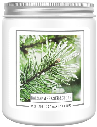 Homsolver 7OZ Balsam Fir Pine Candle, Christmas Scented Candles, Holiday Natural Soy Candles with 50 Hour Burn Time, Fir Cedar Tree Scent Gifts for Women Men, Wedding Favors for Guests, Souvenir Gifts