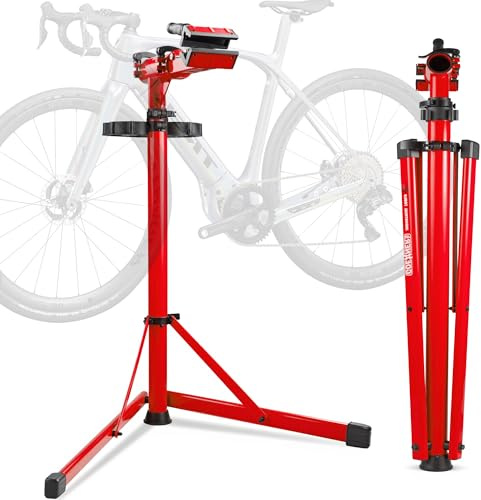 Professional Bike Repair Stand, 176 lbs Heavy Duty Portable Bicycle Mechanic Workstand with Tool Tray – Steel & Aluminum Adjustable Height Foldable Shop Home Stand for E-Bike, Mountain Bike, Road Bike，Fat Tire Bikes