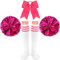 Sinmoe 4er Set Karneval Cheerleader Kostüm Zubehör 2 Cheerleading Pompons aus Metallfolie 1 Groß Haarschleife Cheerleader Haar Bögen 1 Paar Sport Therme Kniestrümpfe für Tanz Wettbewerb (Rosenrot)