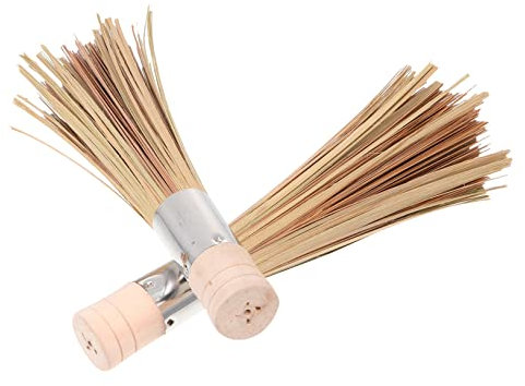 minkissy 2pcs Natural Handmade Bamboo Woven Pot Brush for Kitchen Wok Cleaning for Food Washing and Household Work and