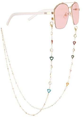 UEIOAVL Cadenas y cordones de gafas para mujer, Cadena para gafas de colores de moda cadena para gafas de sol correa para el cuello cadena con forma de corazón estilo bohemio (dorado)