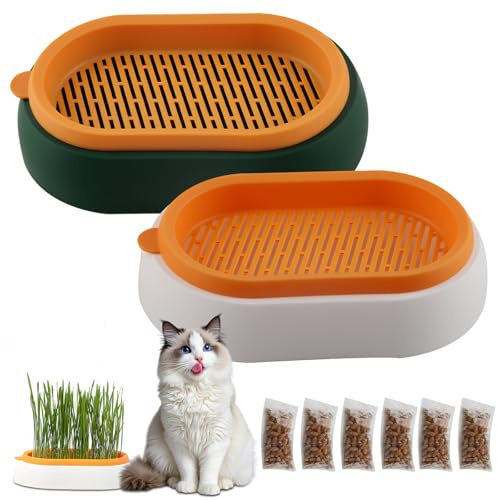 shallyong 2 Piezas Gatos Semillero para Hierba Gatera, Hierba Gatera Germinador de Semillas, Catnip Semilleros de Germinacion, Hidroponia Hierba para Gatos, con 6 Paquetes Semillas Hierba Gatera