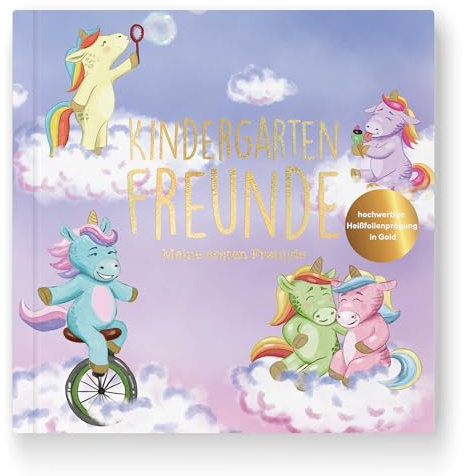 Cupcakes & Kisses Libro de amigos con unicornios de guardería, álbum de recuerdos para niños, para 28 amigos, libro de la amistad con preguntas y espacio para fotos, guardería, guardería