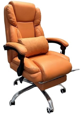 Ergonomisk fällbar riktad fåtölj, kontorsstol med 175° högt ryggstöd, utdragbar fotstöd, brunt konstläder, justerbara armstöd och rullar, tung spelstol 500 kg (orange)