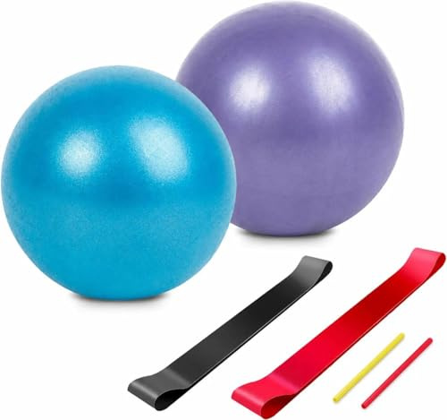 Pownert 2 Pack Yoga Ball Set, 22-25cm Exercise Ball, Pregnancy Balls Includes 2 Elastic Bands for Yoga, Pilates, Core Strengthening, Shoulder Therapy, Abdominal Workouts (Home & Gym & Office)