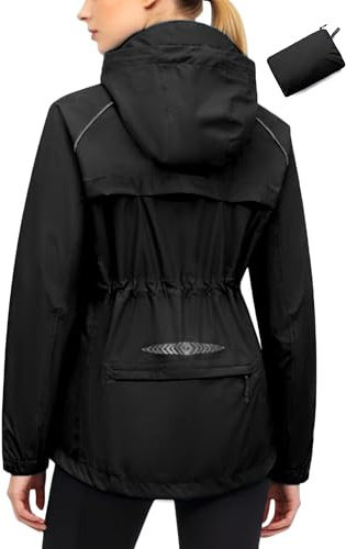 Little Donkey Andy Women's Lightweight Packable Cycling Jacket, Waterproof Windbreaker for Running & Biking Black M