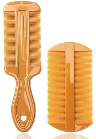 WhaleO 2 Pezzi Pettine Pidocchi e Lendini Pettine per Pidocchi Pettinino per Pidocchi Pettinino per Capelli Pettine Denti Stretti Elimina Pidocchi e Lendini, Resistente e Facile da Pulire, Giallo