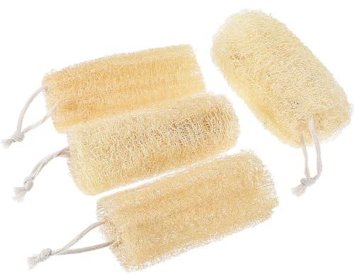 YBEATY Juego de 4 esponjas naturales de lufa exfoliante corporal sin tintes, luffa orgánica, multiusos, esponjas de lufa a base de plantas para mujeres y hombres en la limpieza de platos de ducha